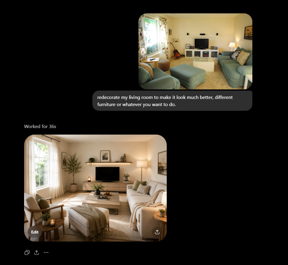 Room photograph transformed into an AI interior planning concept