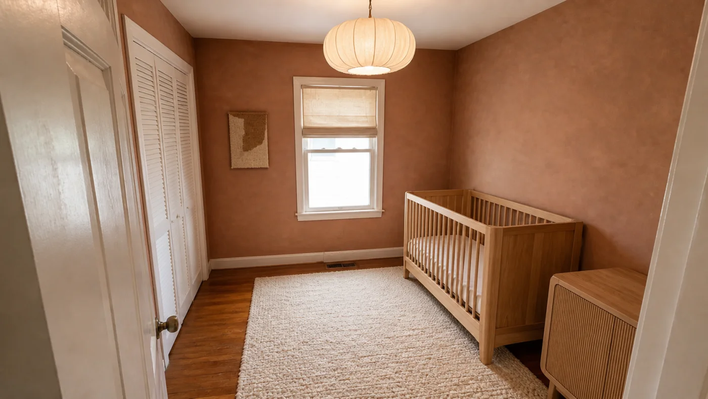 Before and after comparison of an empty spare room and a calm neutral nursery concept