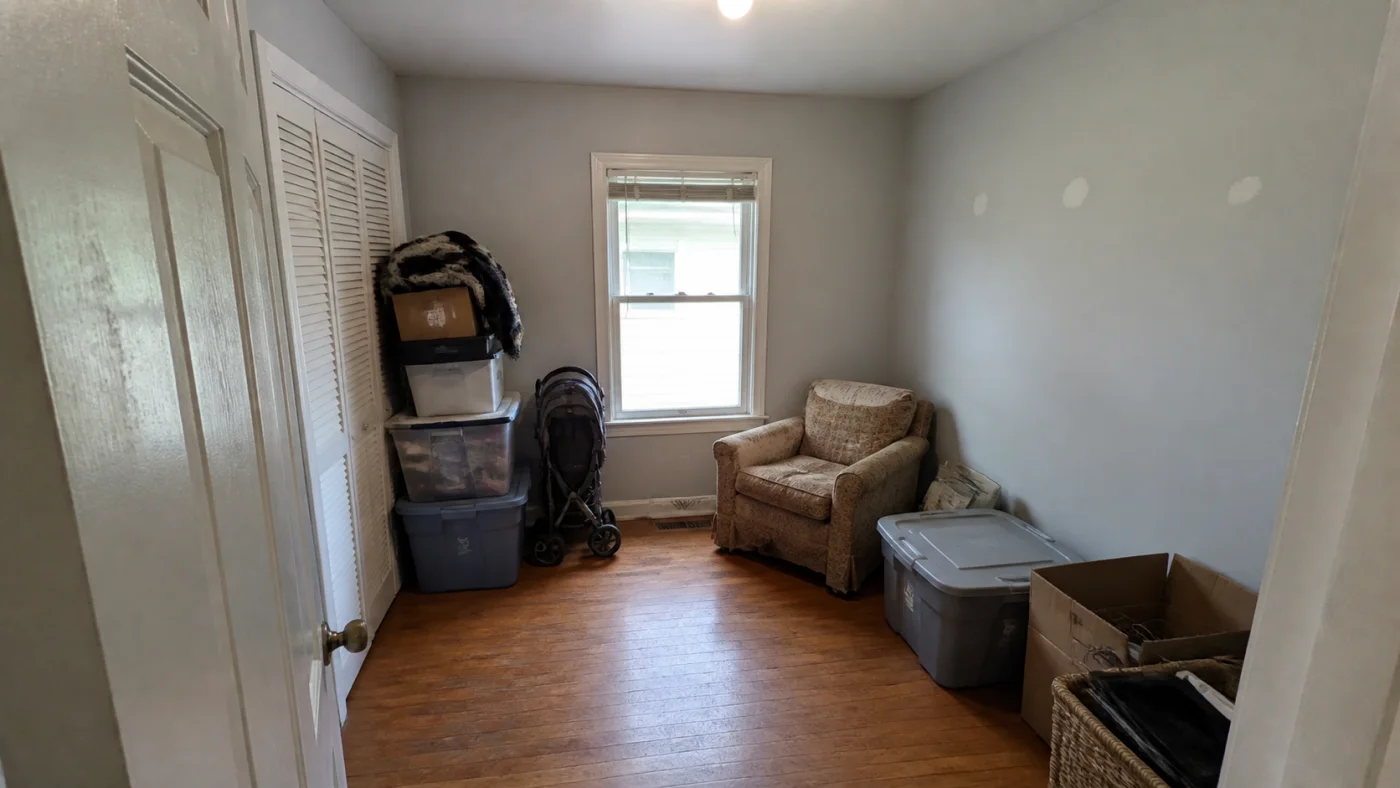 Before: Before and after comparison of an empty spare room and a calm neutral nursery concept